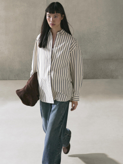 Massimo Dutti Рубашка из 100% хлопка в полоску, ванильный