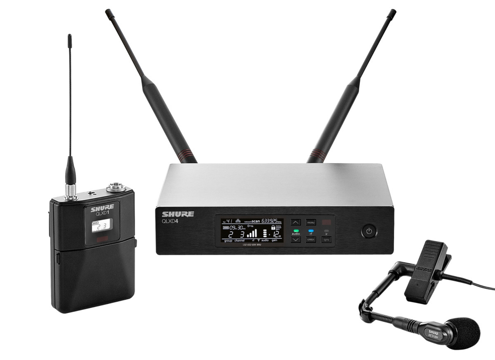 SHURE QLXD14E/98H G51 радиосистема с поясным передатчиком и инструментальным микрофоном WB98H/C для духовых инструментов
