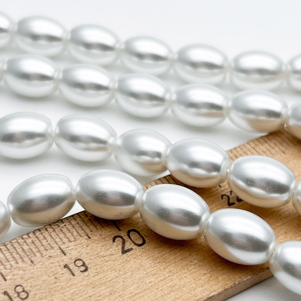 "Майорка" бусины, цвет серо-белый, размер около 10,5*8 мм, цена за 18 шт (1/2 нити)