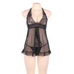 Комплект: черная прозрачная сорочка и стринги (размер XS-S)