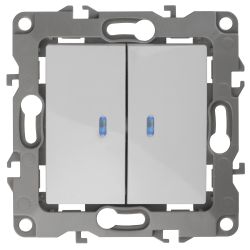 12-1105-01 ЭРА Выключатель двойной с подсветкой, 10АХ-250В, IP20, Эра12, белый | Эра 12 Белый