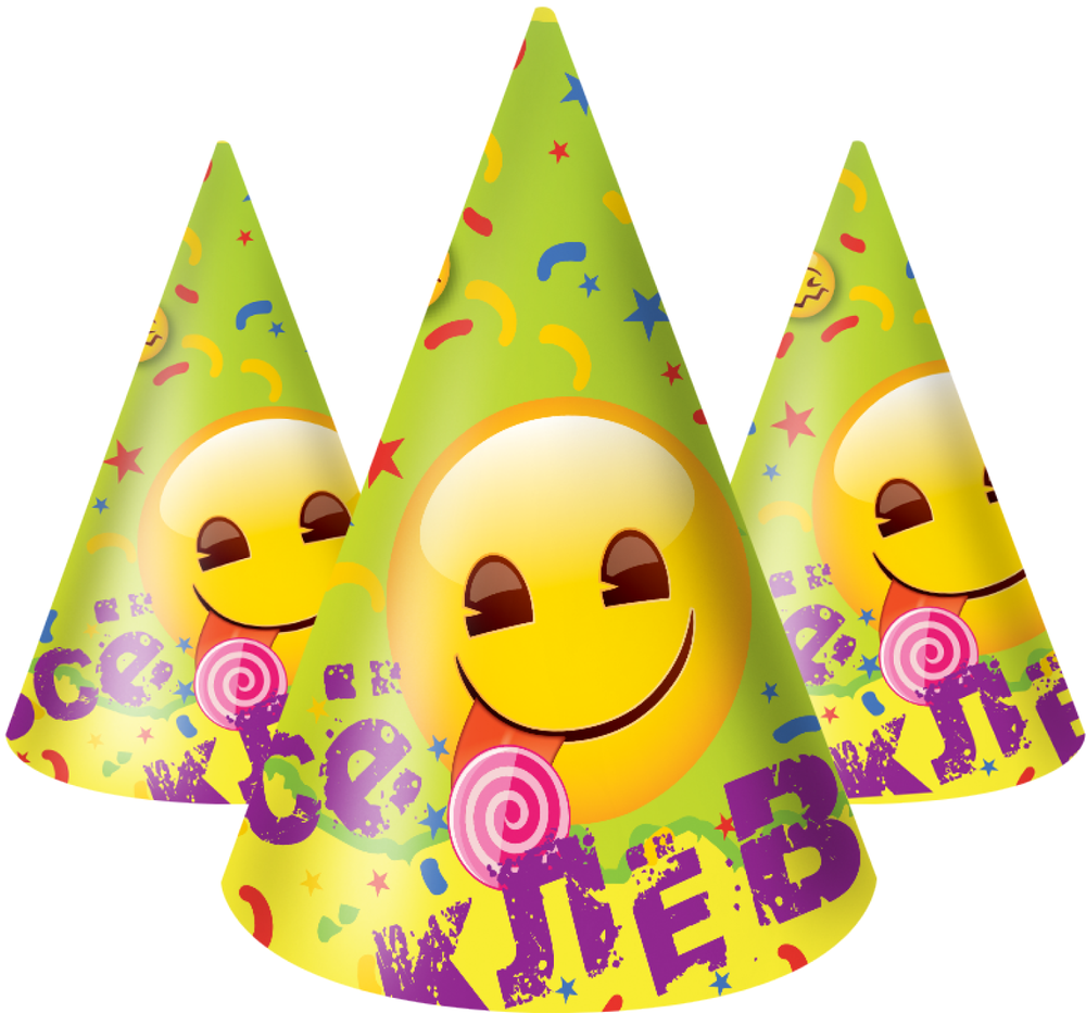 Колпаки на праздник Смайл, Emoji, Желтый, 1 шт.