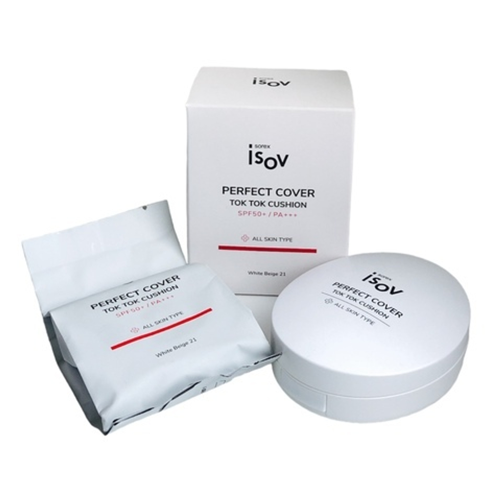 Кушон spf 50+++ со сменным блоком Perfect Cover Tok Tok Cushion | Isov Sorex White Beige 21 (15+15)