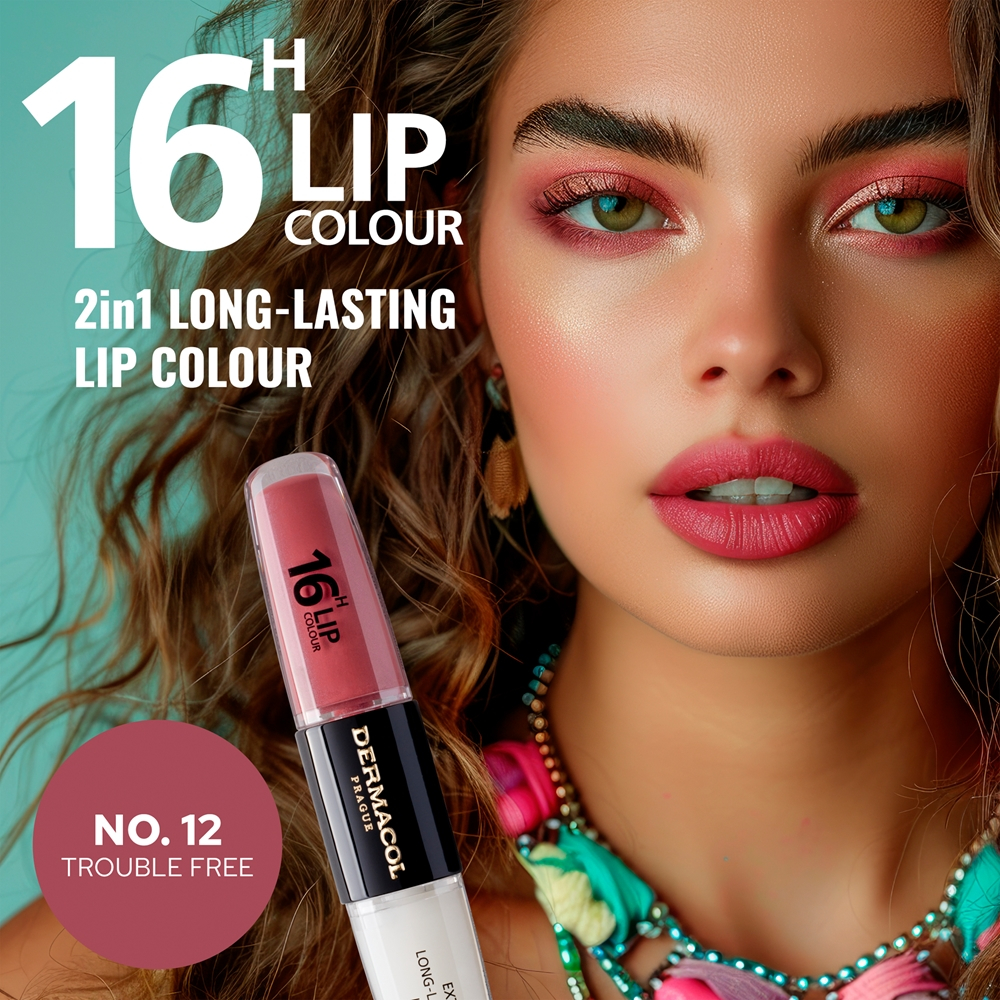 Dermacol 16H Lip Colour - Долговременная помада и блеск для губ оттенок 12 Trouble Free, 2 ml