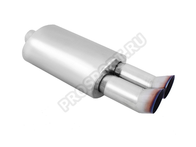 Глушитель универсальный двухтрубный DTM обожженая насадка, Dвход 58мм