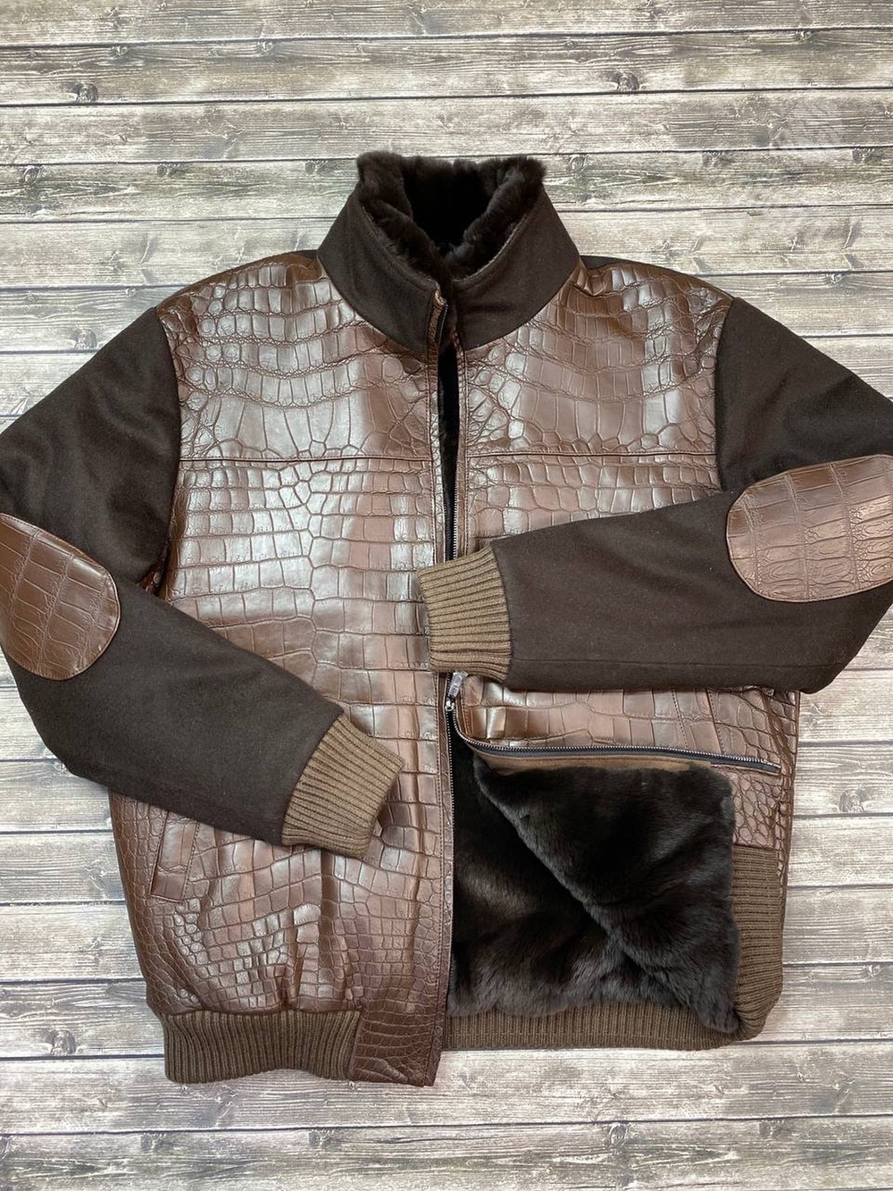 Бомбер Loro Piana с мехом со вставками кожи крокодила