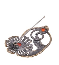 AM-4115 Брошь «Цветок Лютик Полевой» (латунь, янтарь)