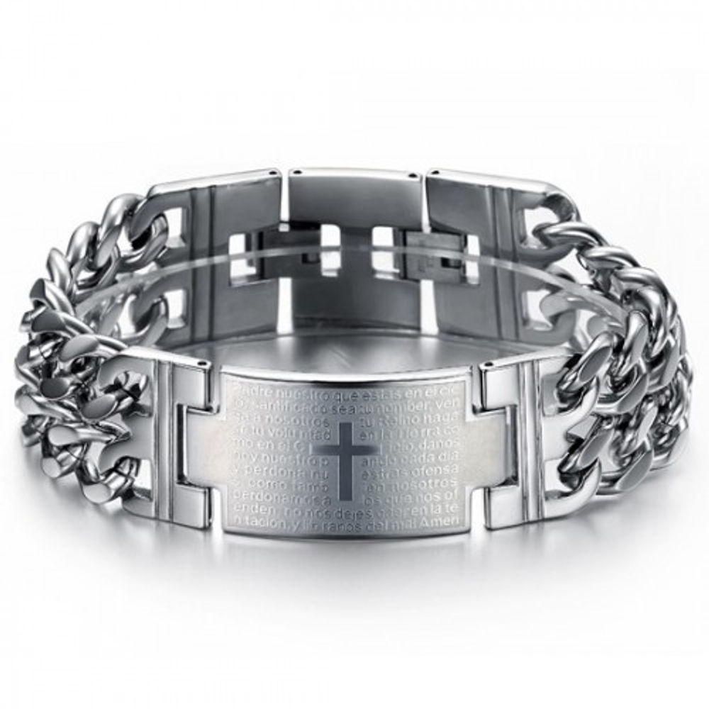 Массивный браслет мужской с молитвой Steelman mn00111