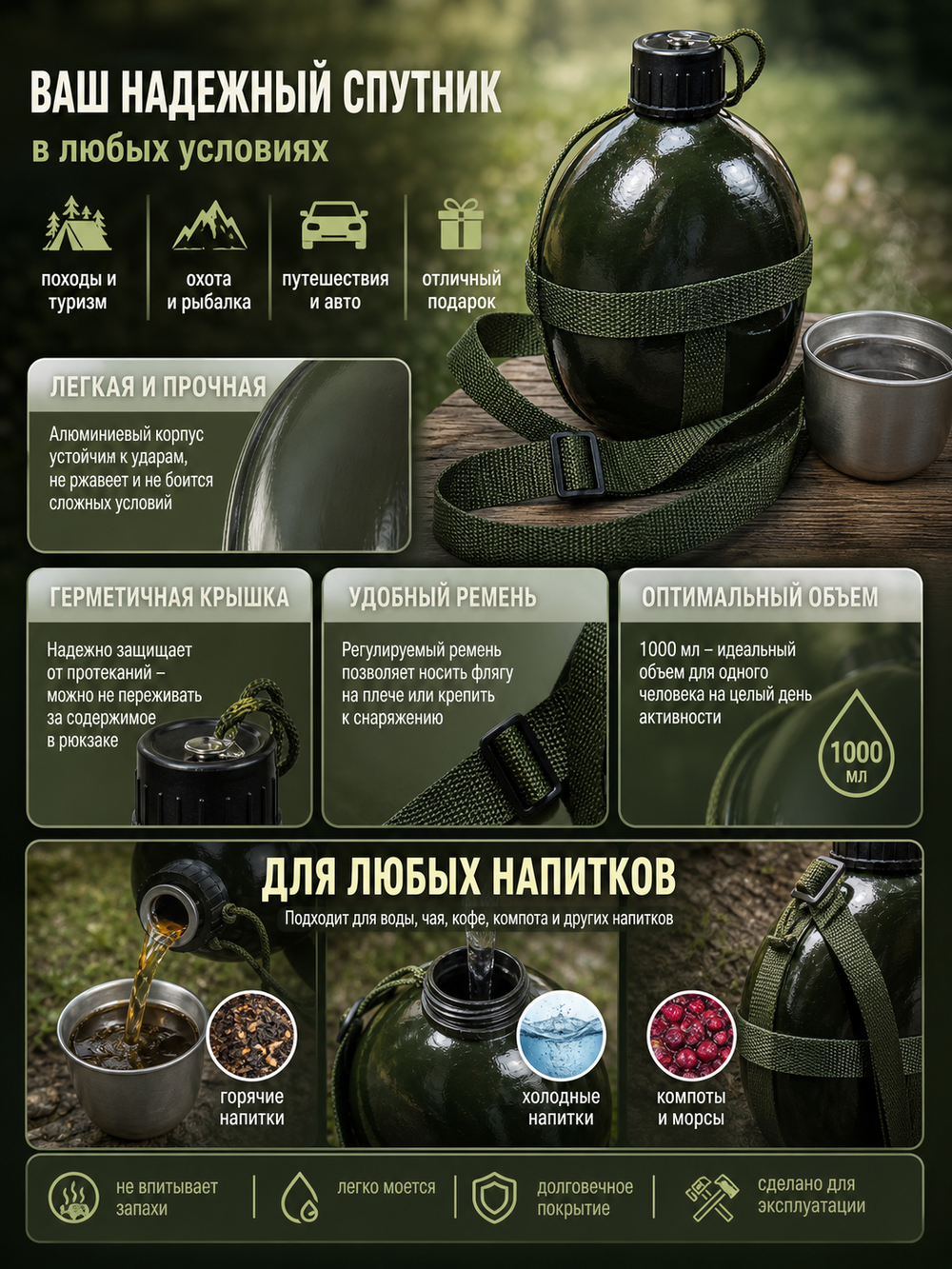 Фляга туристическая 1л Caps32