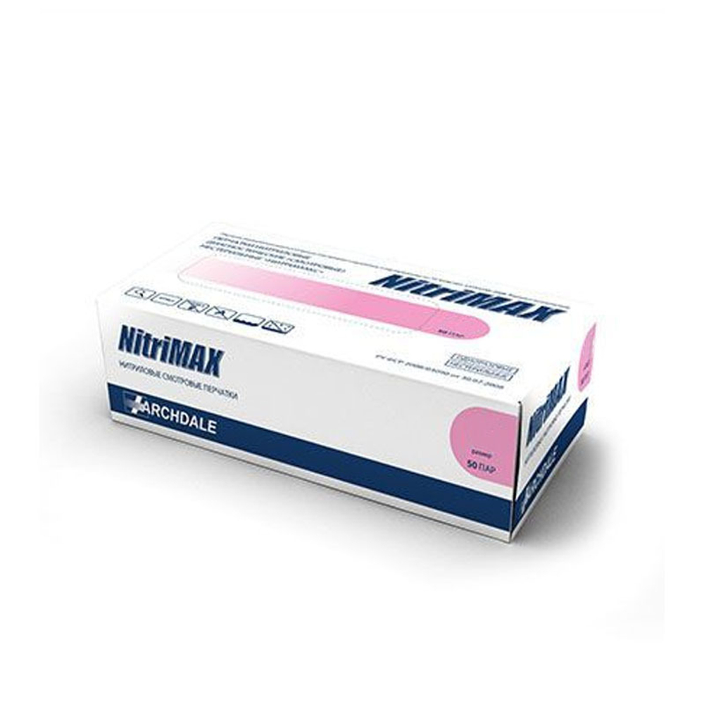 NITRIMAX Перчатки нитриловые M розовые (50 пар), Малайзия