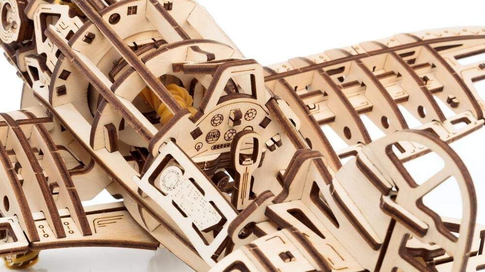 Самолет с мотором от EWA - Деревянный конструктор, сборная механическая модель, 3D пазл