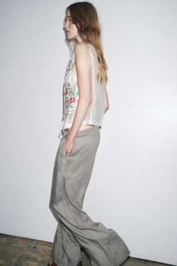 ZARA ТОП С ВЫШИВКОЙ «ЦВЕТЫ», ЭКРЮ