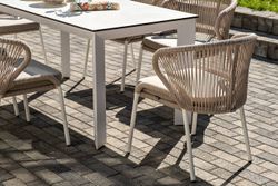 "Венето" обеденная группа на 6 персон со стульями "Милан", каркас белый, роуп бежевый