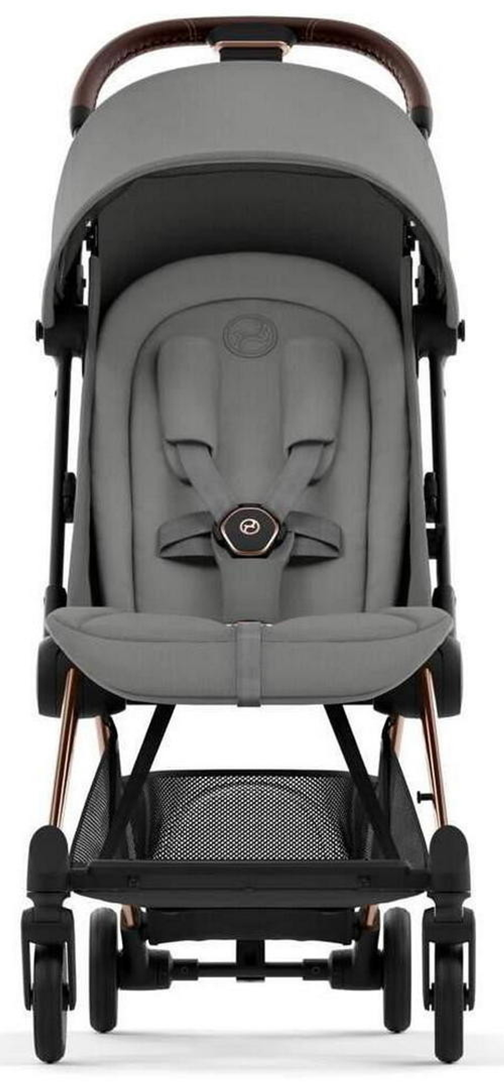 Коляска Cybex Coya Rosegold Frame Cloud G i-Size Almond Beige Plus Mirage Grey с дождевиком и бампером