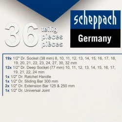 Набор инструментов 36пр. 1/2''6pt Scheppach Sch-4362M