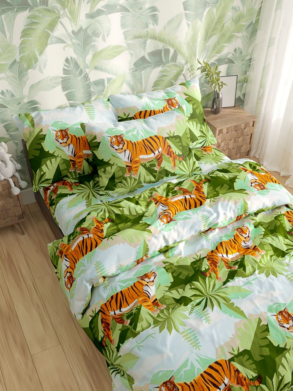 Простынь на резинке Сказка "Год тигра" 160х200 см, перкаль