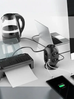 Сетевой фильтр Башня, 8 розеток с предохранителем, 3 USB и 1 Type-C умная зарядка, кабель 3м, заземление