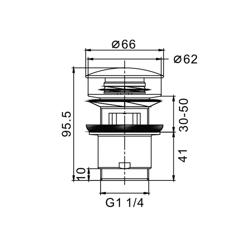 Выпуск для сифона click-clack цельномет. пробка 66мм с  переливом F60 (хром)