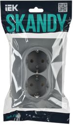 SKANDY Розетка 2-местная с заземлением без защитных шторок 16А в сборе SK-R08Gr серый IEK