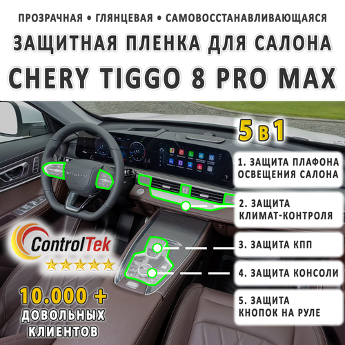 Chery Tiggo 8 Pro Max (2023) - комплект защитных пленок 5 в 1. Пленка защитная ControlTek HYBRID со слоем TOP COAT. Толщина: 6 mil. (175 мкм.)