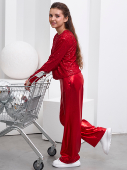 Костюм брючный праздничный с пайетками для девочки красный