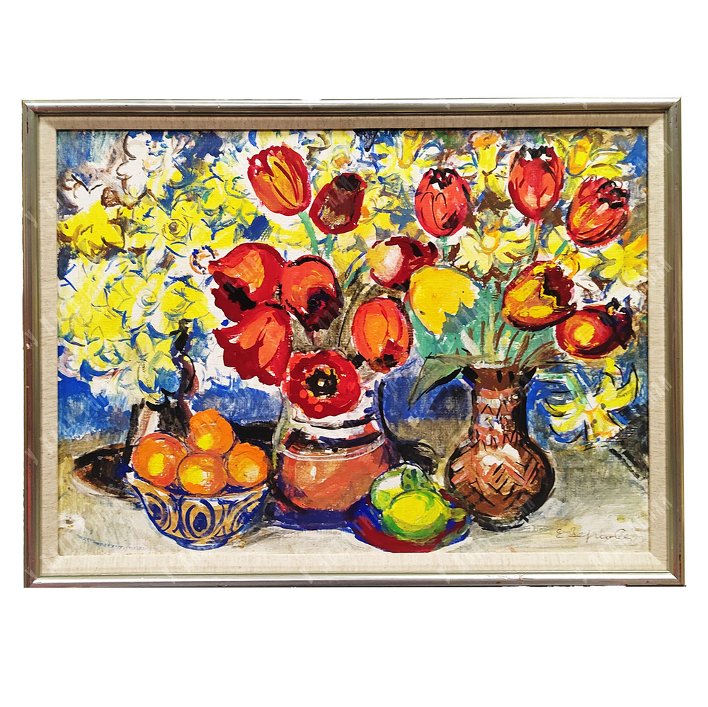 Зернова Е. С. Два букета тюльпанов. Темпера, грунтованный картон? 1983.