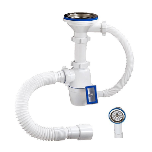 45079 Сифон (рез. пластик) 3 1/2 40 с УНИВ. пер. и гиб. трубой ОРИО (22/1шт)