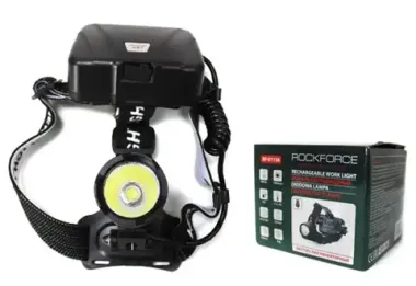 Фонарь светодиодный аккумуляторный налобный (10W LED,1500Lm,,2000mAh,зарядка12V,время раб.4ч,время заряд.6ч,защита гнезда зарядки) RockFORCE RF-01156