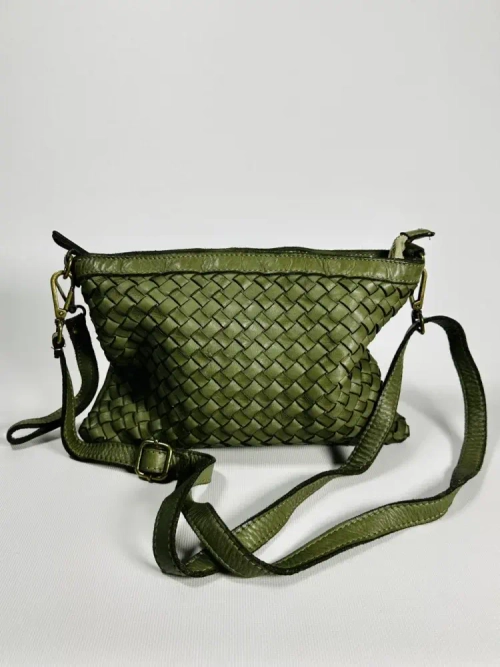 Женская сумка-клатч из натуральной кожи оливкового цвета