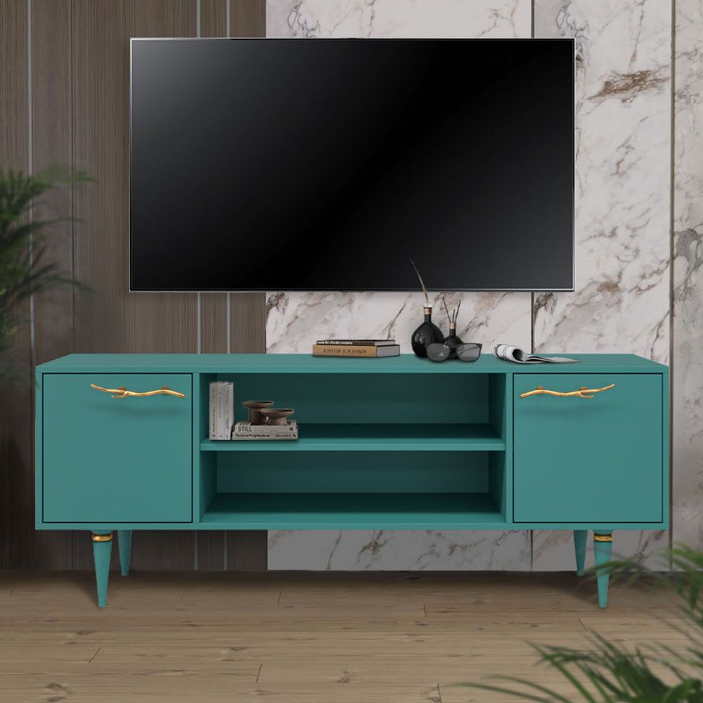 Тумба под ТВ Арт Колор matte 155см Классик Голд Пастельно-синий матовый