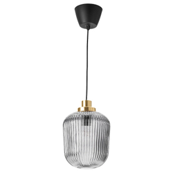 IKEA SOLKLINT  (ИКЕА СОЛКЛИНТ)  -  Подвесной светильник, латунь/серое прозрачное стекло, 22 см
