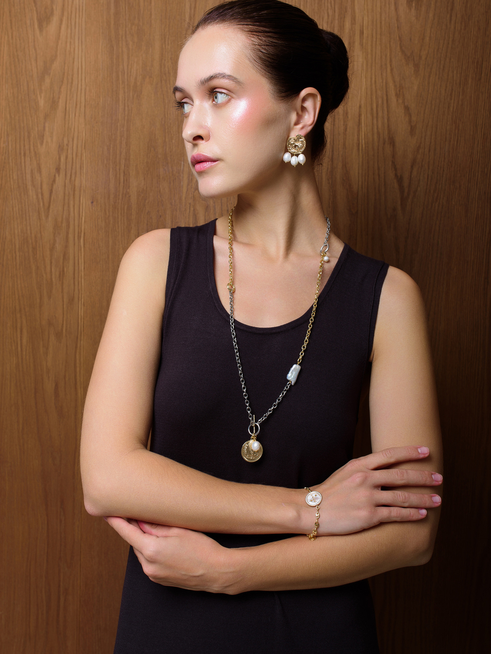 Колье "Coin segments pearl" Bicolor