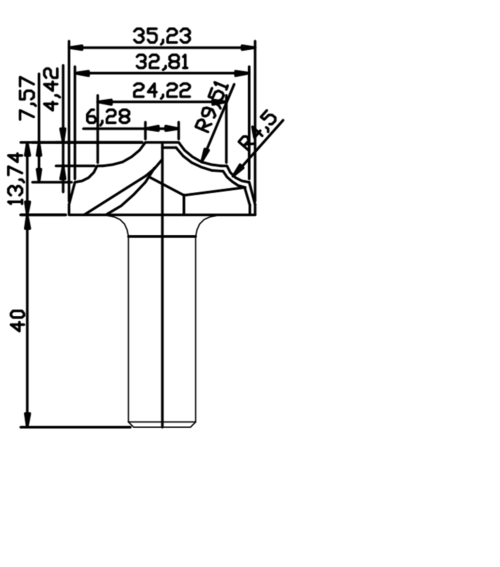 PCD профильная фреза D.35,23x13,742x40 Z2