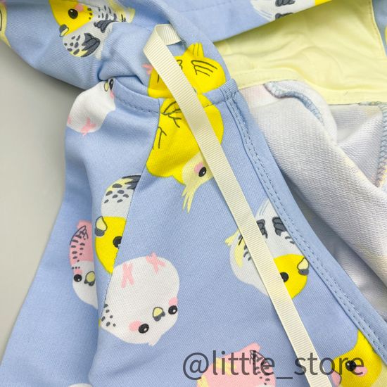 Комбинезон из футера "Цветные попугайчики" Небесный