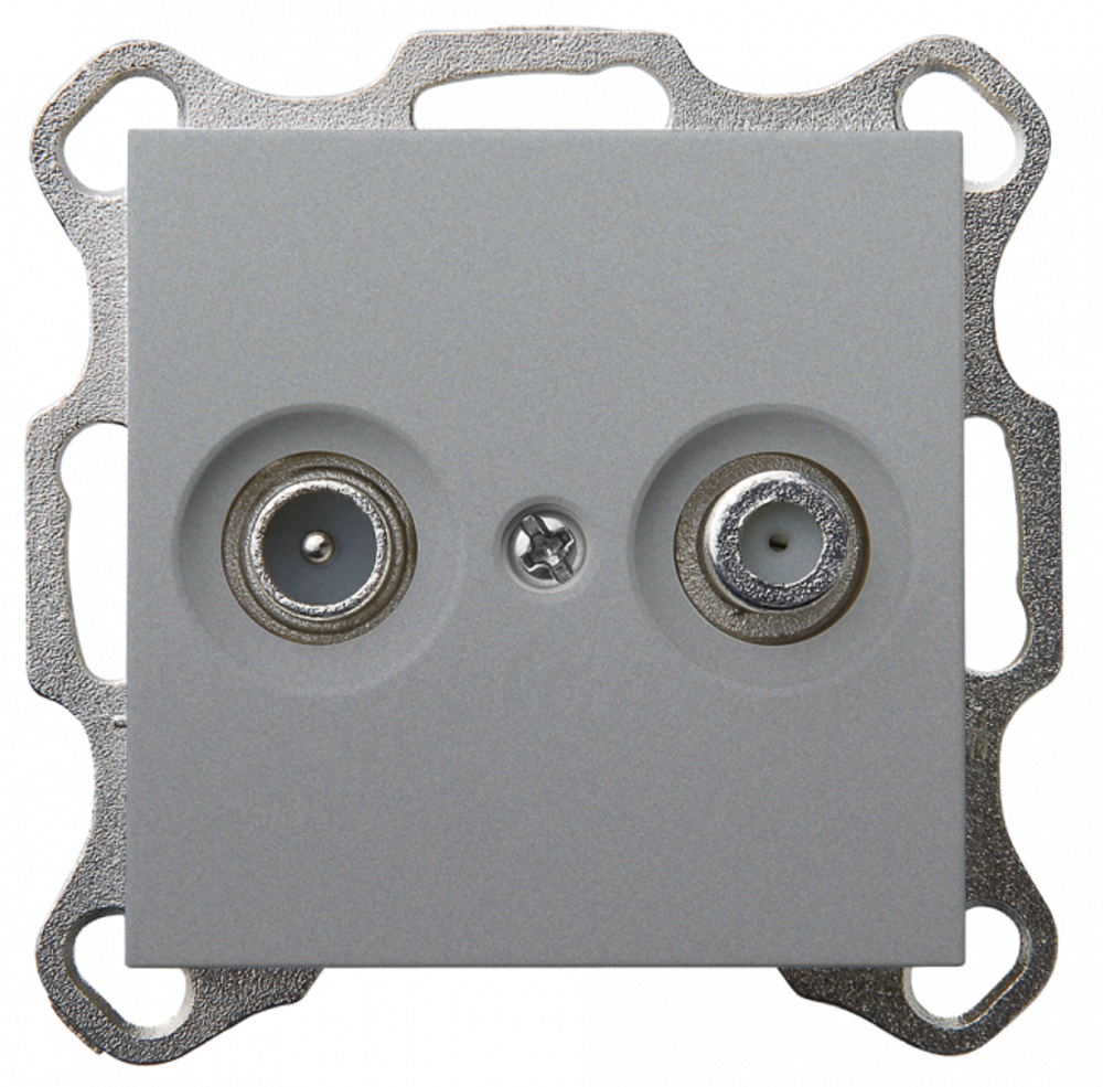 Розетка TV+FM Φ9.5mm проходная с накладкой, цвет Алюминий