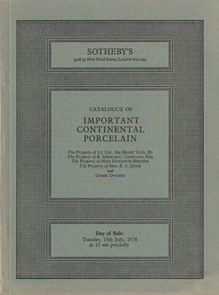 Каталог аукциона Sotheby's, Лондон, Редкий европейский фарфор из частных коллекций от 13 июля 1976 года
