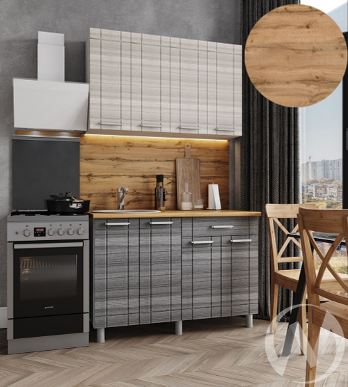Кухня Салли 1.2м (корпус белый/сандал белый; сандал серый) 26мм дуб вотан