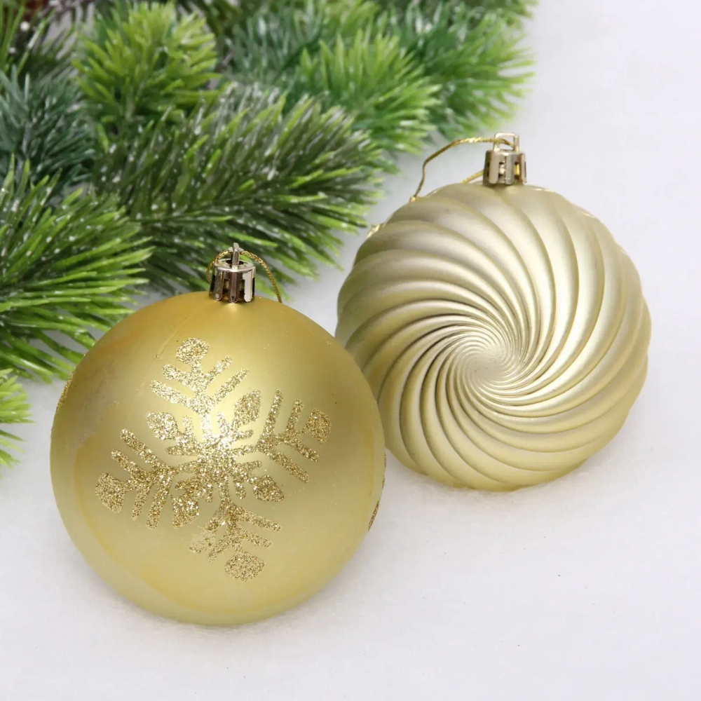 Новогодние шары «Изящные узоры» 8 см (набор 9 шт), Золото