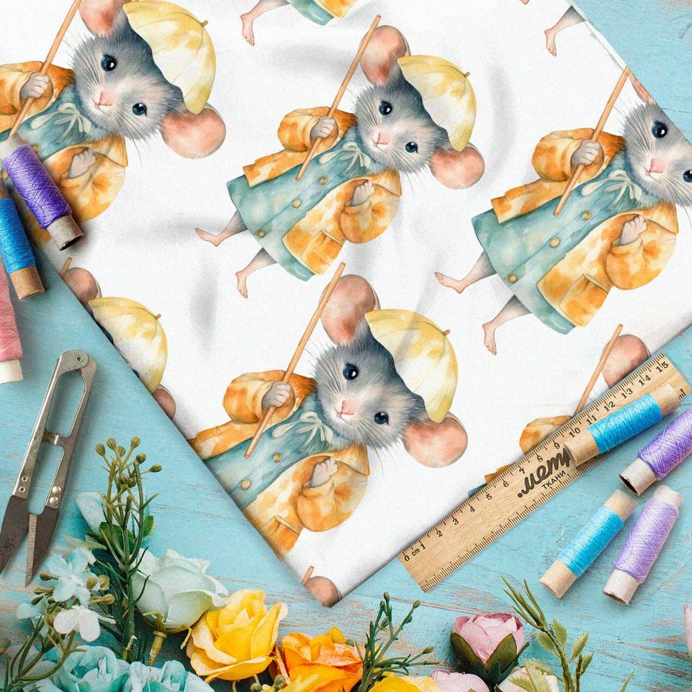 Ткань премиум таффета осенние мыши