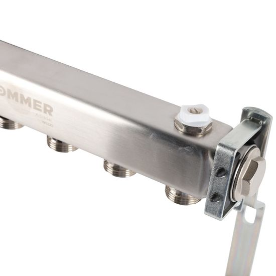 Коллектор Rommer 1"x3/4" на 6 контуров для радиаторной разводки (нерж. сталь) RMS-4401-000006
