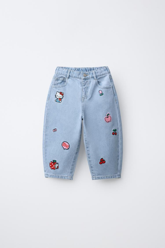 ZARA ДЖИНСЫ BARREL HELLO KITTY ©SANRIO, СИНИЙ