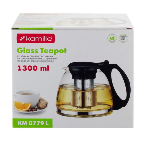 Стеклянный заварочный чайник 1300 мл. Kamille KM 0779L со съемным ситечком