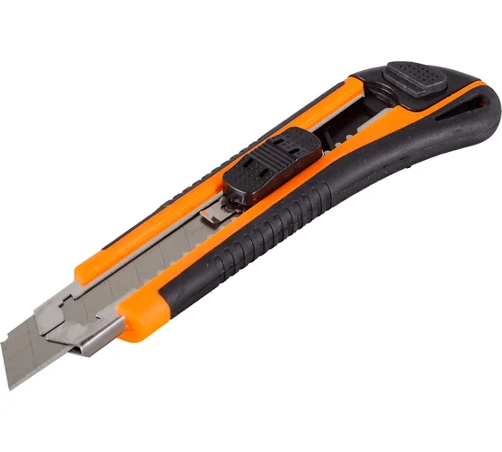 Нож с выдвижным лезвием 18 мм, двухкомпонентный корпус, автоматический фиксатор Вихрь