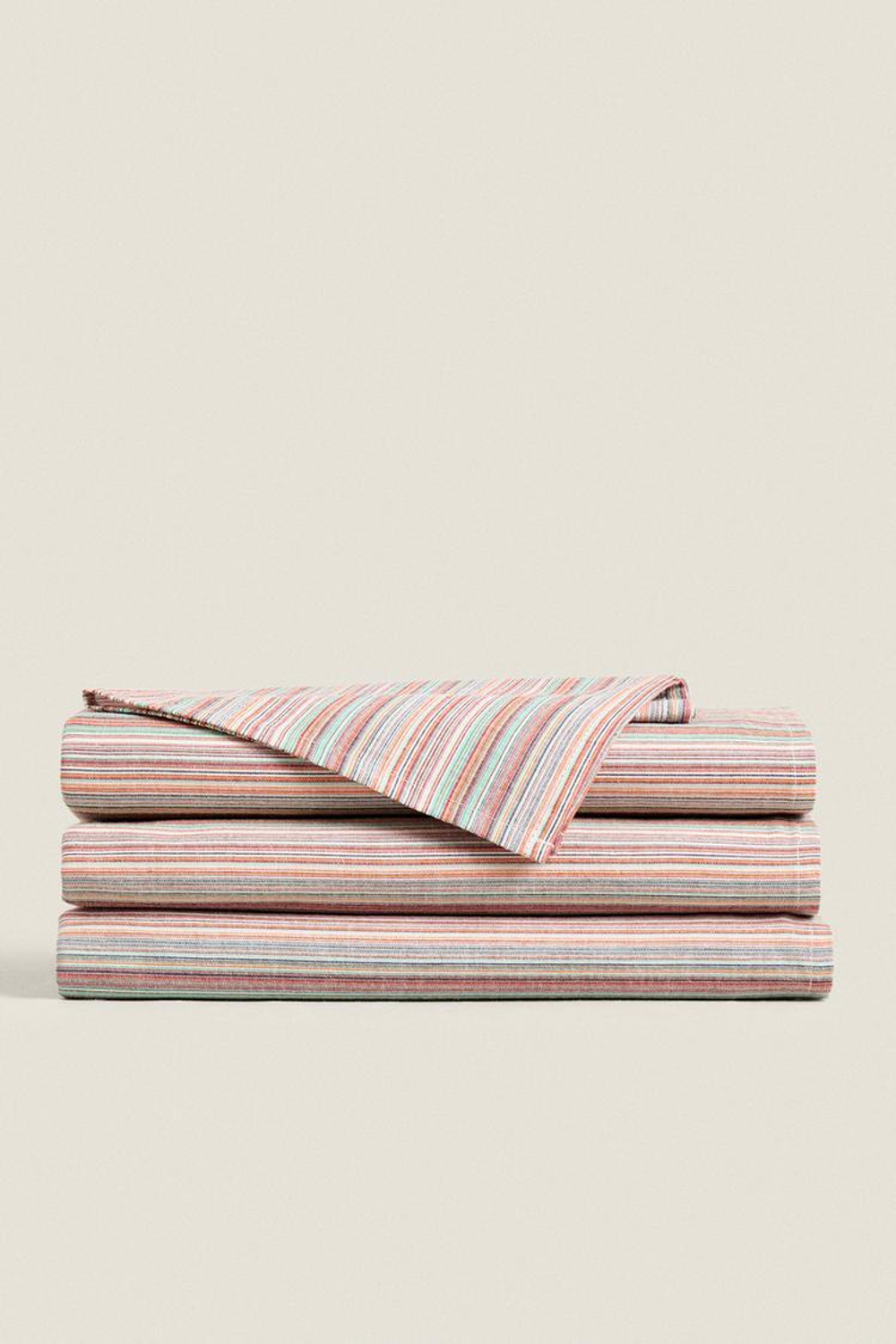 ZARA HOME ПОЛОСАТАЯ ХЛОПКОВАЯ СКАТЕРТЬ, МОРСКОЙ ЗЕЛЕНЫЙ