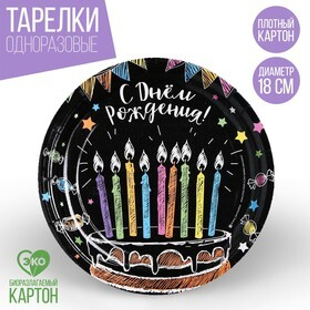 Тарелка одноразовая бумажная "Торт, черный фон " (18 см)
