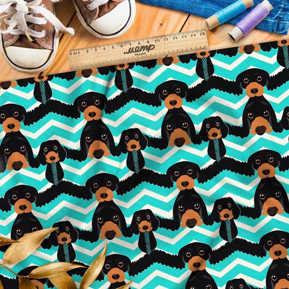 Ткань премиум таффета собаки в полосках
