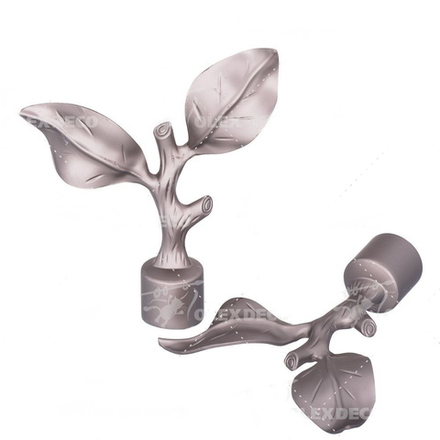 Наконечники "Ветка большая" для труб кованых карнизов d19 мм, цвет хром матовый