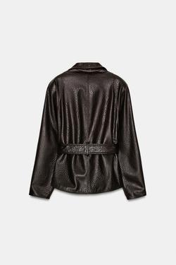 ZARA КУРТКА ИЗ ИСКУССТВЕННОЙ КОЖИ С ПОЯСОМ — ZW COLLECTION, ТЕМНО-КОРИЧНЕВЫЙ