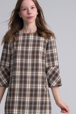 Платье женское 1390Аг, клетка беж #406Кбе051390Аг