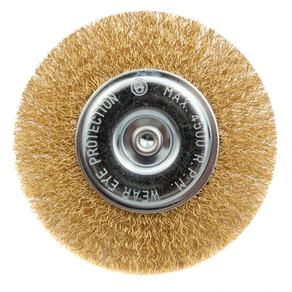Щетка для дрели 100 мм, плоская со шпилькой, латунированная витая проволока Matrix